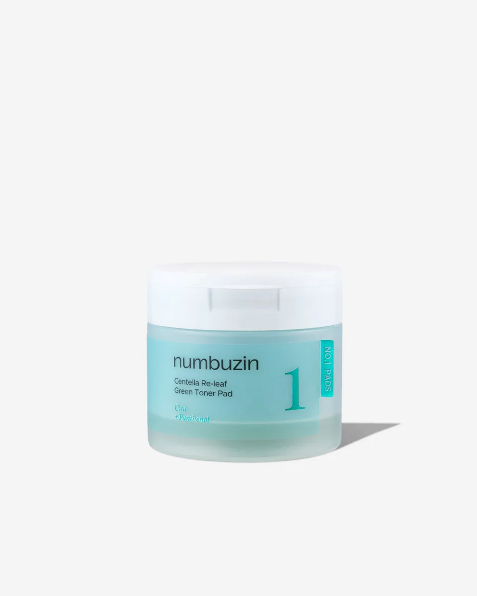 Numbuzin No. 1 Centella Re-Leaf Green Toner Pads jar with green and white packaging