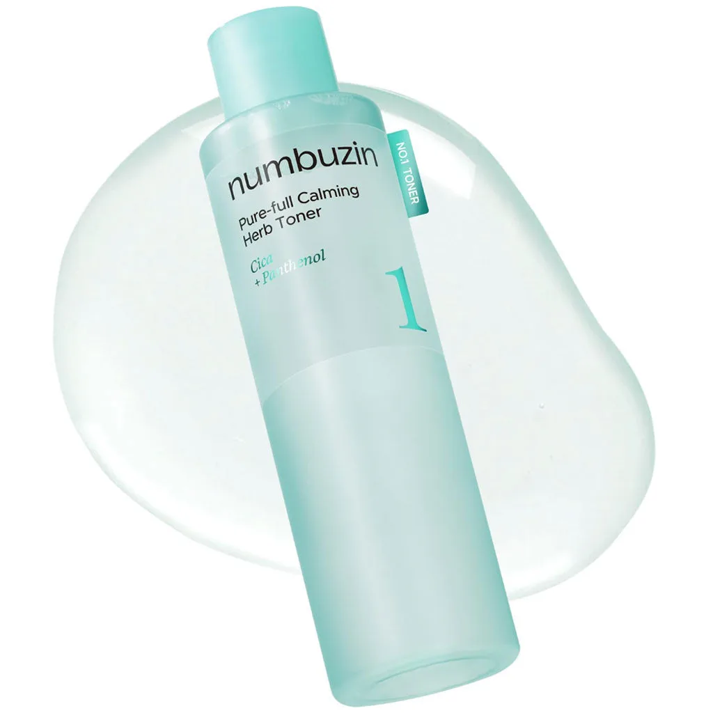 Numbuzin No. 1 Pure-Full Calming Herb Toner clear bottle with 300ml of botanical toner