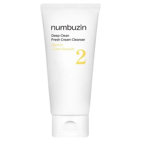 Numbuzin No. 2 Deep Clean Fresh Cream Cleansing Foam in a white squeeze tube with minimalist numbering design