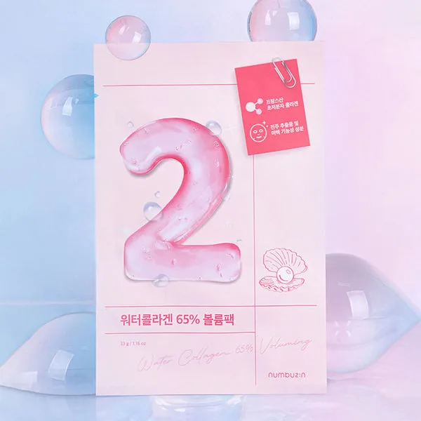 Numbuzin No. 2 Water Collagen 65% Voluming Sheet Mask box and individual packet