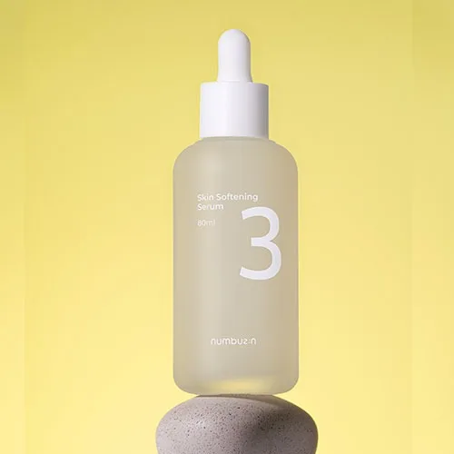 Numbuzin No. 3 Skin Softening Serum glass bottle with pump dispenser containing milky fermented serum