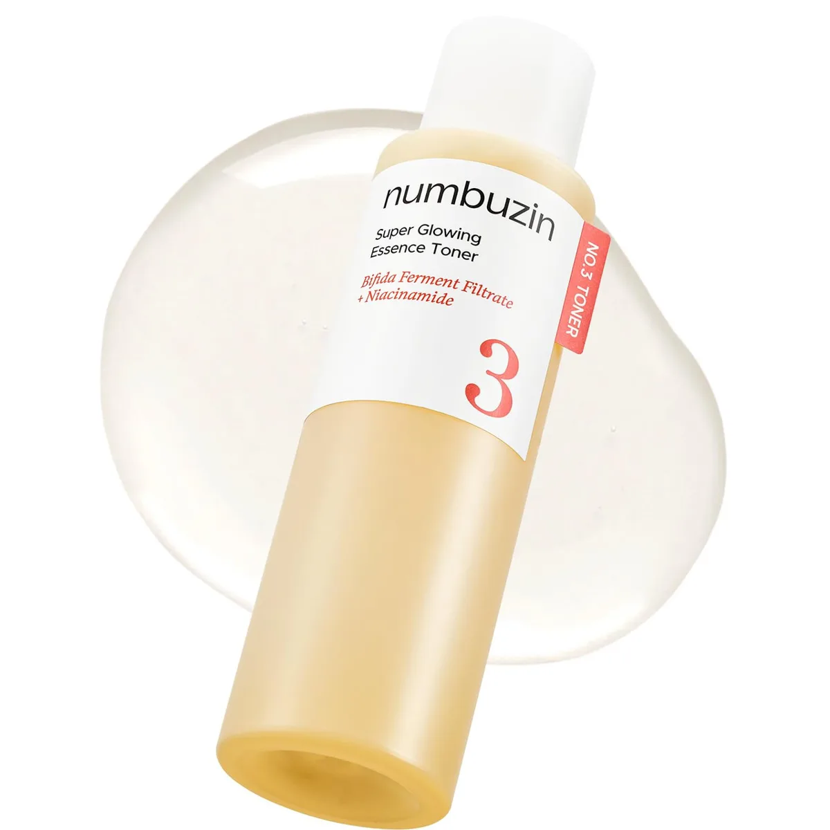 Numbuzin No. 3 Super Glowing Essence Toner 200ml bottle with translucent fermented essence visible