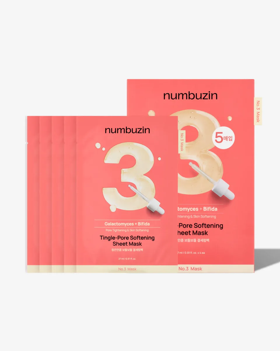 Numbuzin No. 3 Tingle-Pore Softening Sheet Mask box and individual foil packet