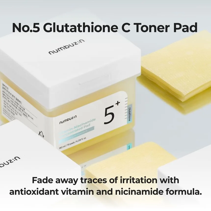 Numbuzin No. 5 Vitamin-Niacinamide Concentrated Pad in a square jar with attached tweezer lid