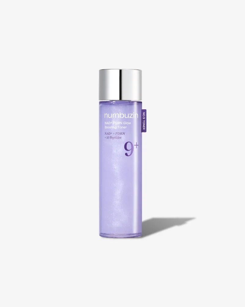 Numbuzin No. 9 NAD+ PDRN Glow Boosting Toner bottle with violet-tinted liquid