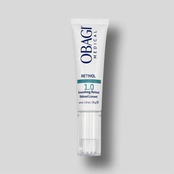Obagi 360 Retinol 1.0 cream in a white airless pump dispenser