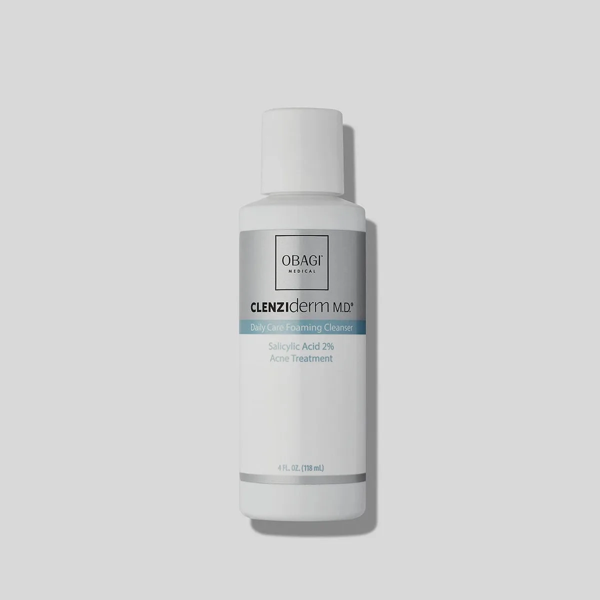 Obagi CLENZIderm M.D. Daily Care Foaming Cleanser white pump bottle with blue and grey branding