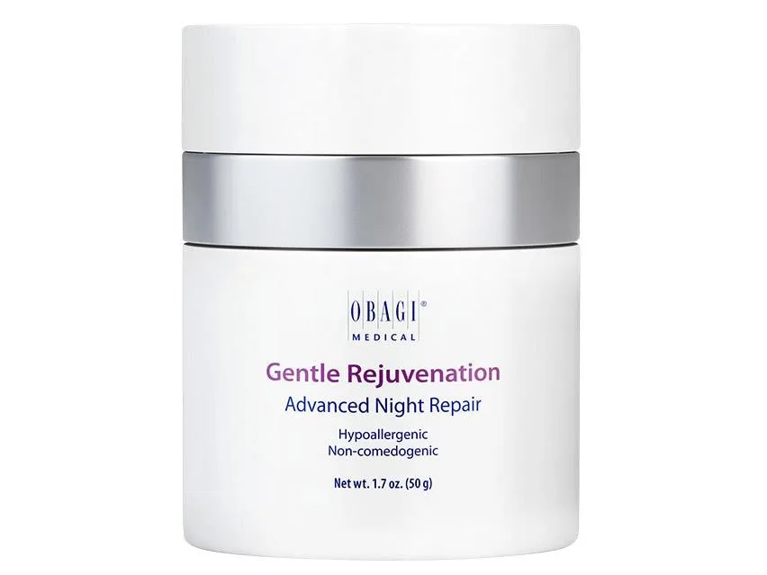 Obagi Gentle Rejuvenation Advanced Night Repair cream pump bottle with blue and silver packaging