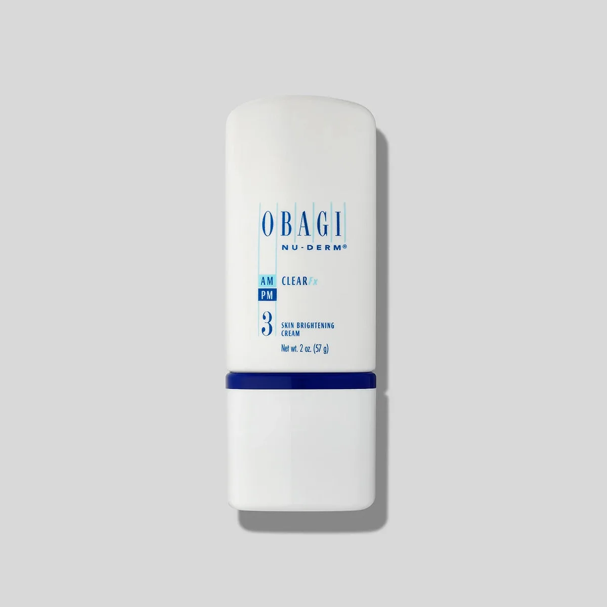 Obagi Nu-Derm Clear Fx skin brightening cream tube with blue and white Obagi branding