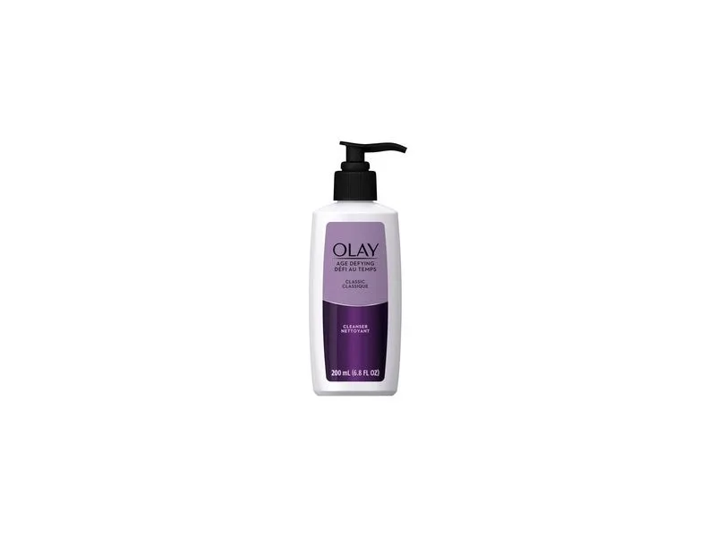 Olay Age Defying Classic Cleanser in white and purple squeeze tube packaging
