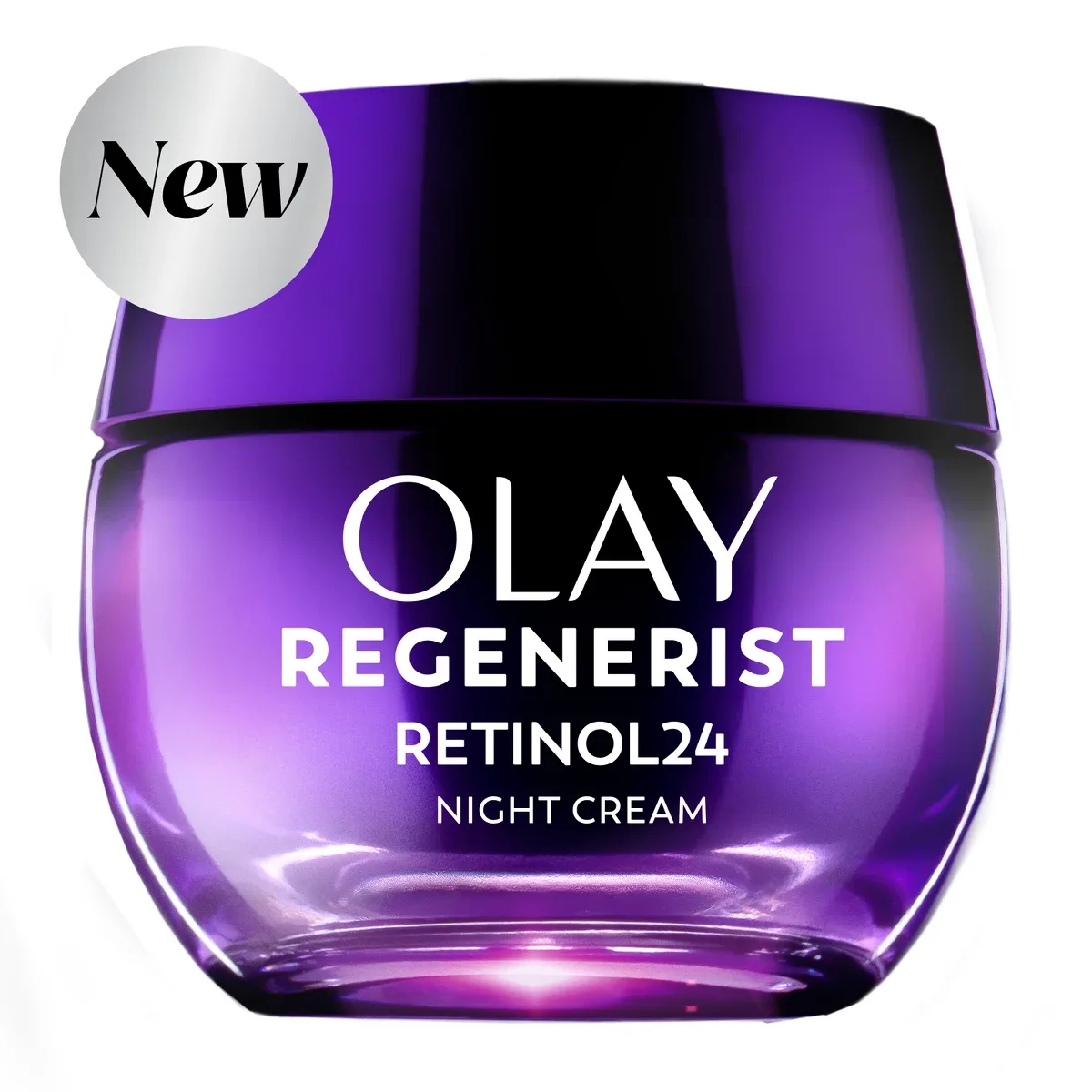 Olay Regenerist Retinol 24 Night Eye Cream in purple jar with gold lid
