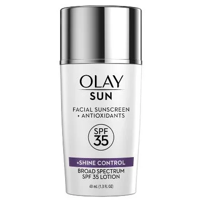 Olay Sun Face Sunscreen SPF 35 Shine Control, white squeeze tube