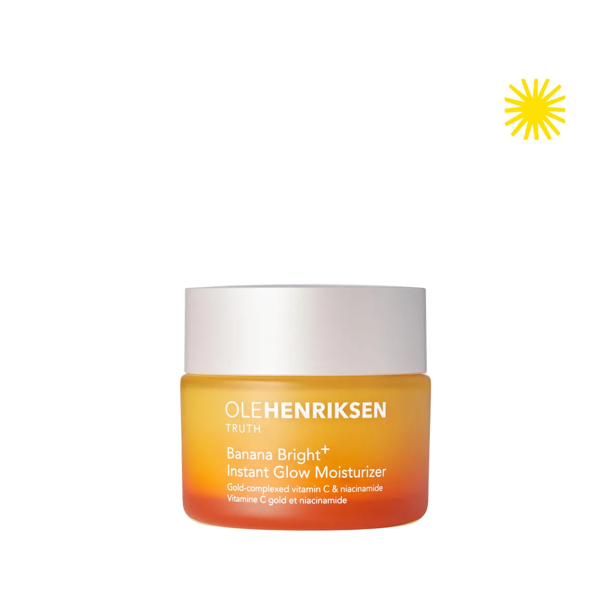 Ole Henriksen Banana Bright+ Instant Glow Moisturizer yellow jar with golden-tinted cream