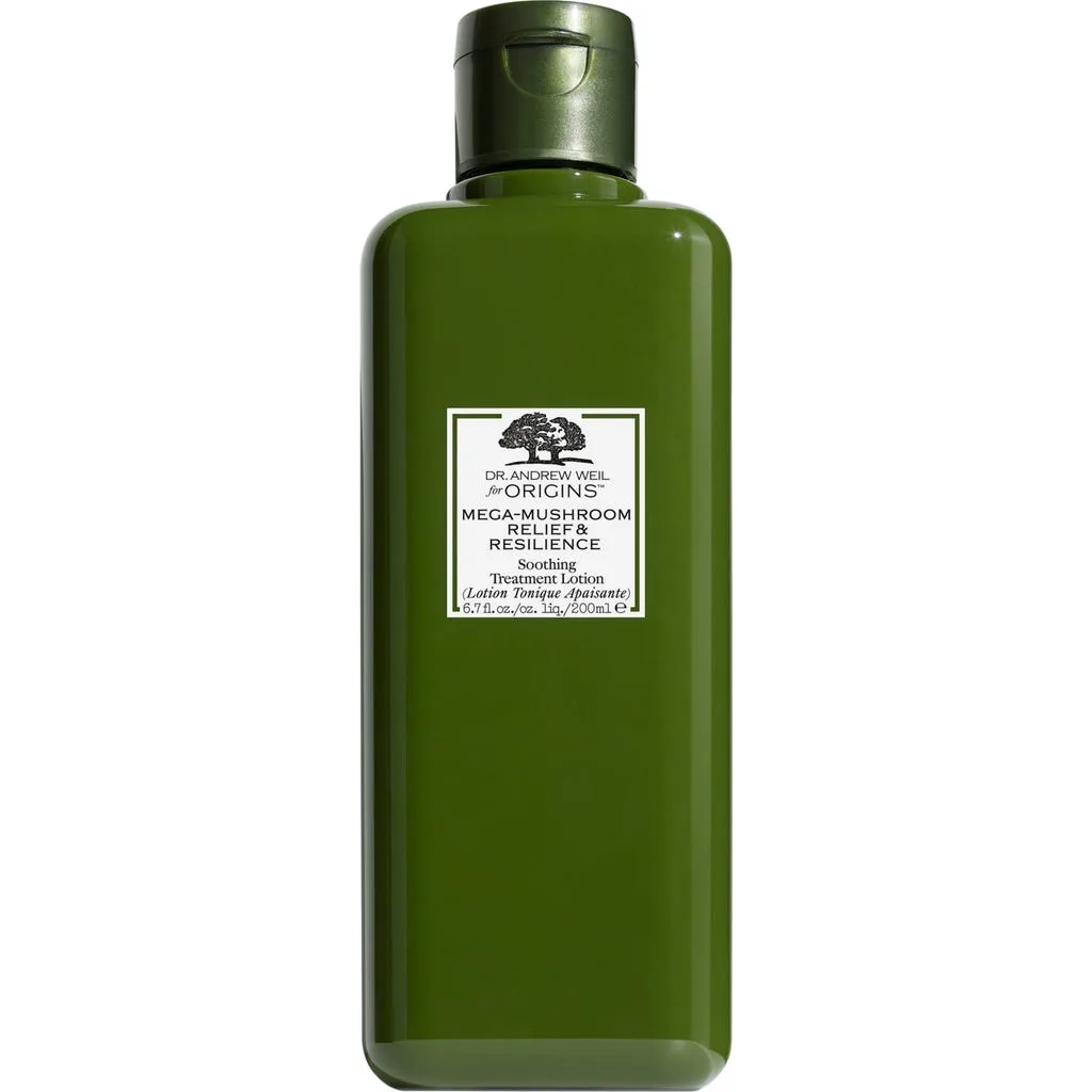 Origins Mega-Mushroom Relief & Resilience Soothing Treatment Lotion transparent glass bottle