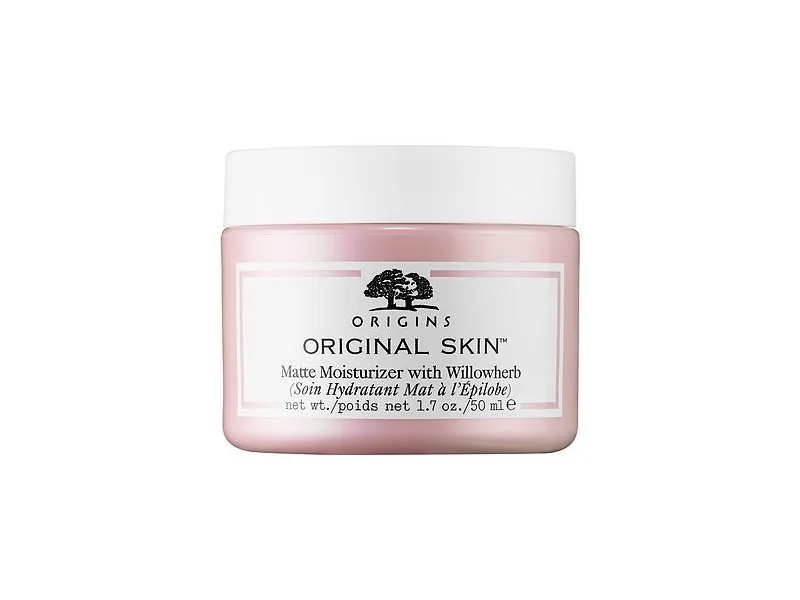 Origins Original Skin Matte Moisturizer with Willowherb in a glass jar with pale pink gel-cream formula visible