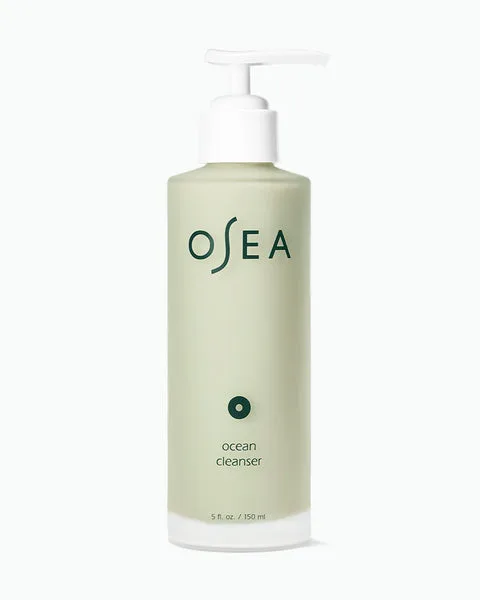 OSEA Ocean Cleanser in glass pump bottle with green gel visible