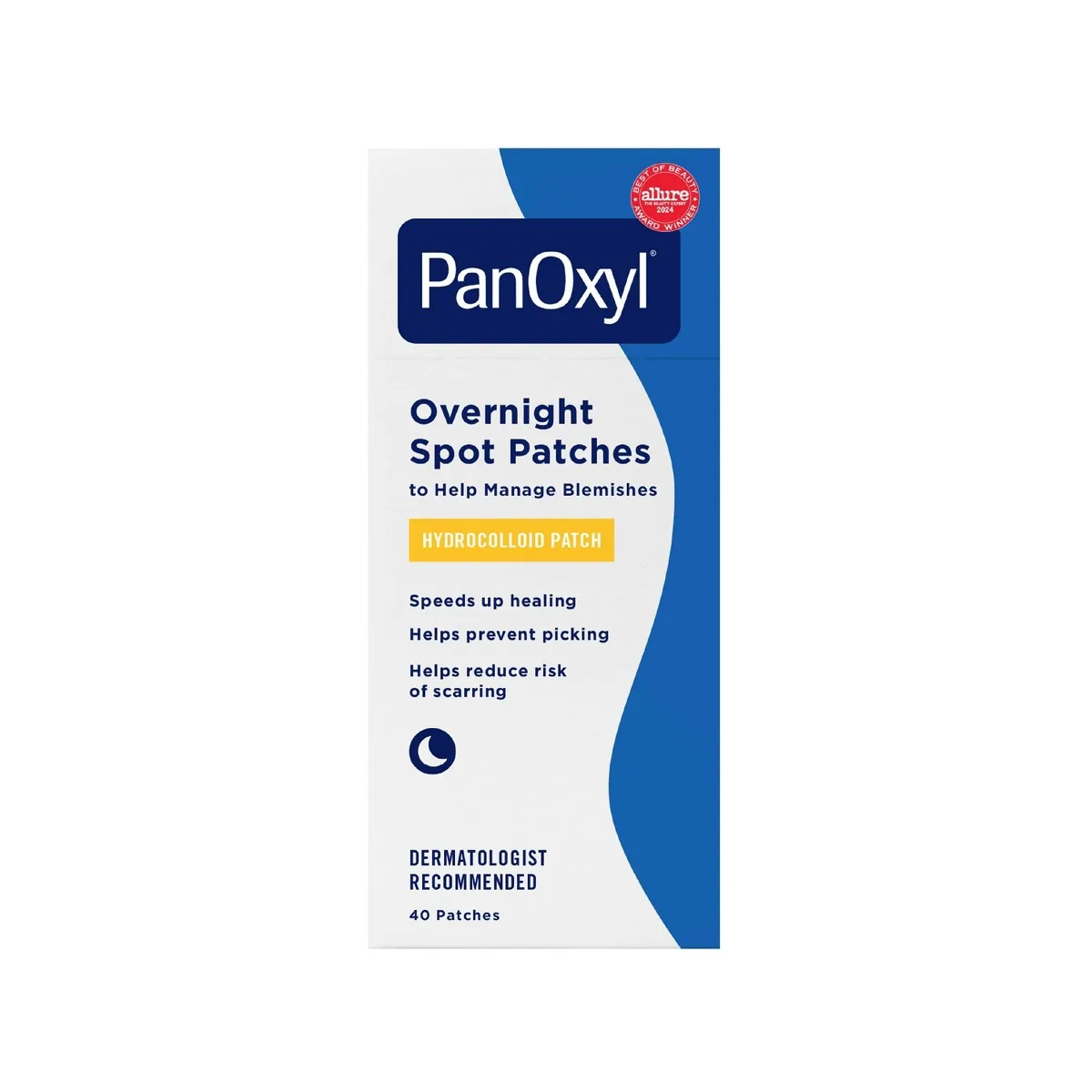 PanOxyl PM Overnight Spot Patches box with hydrocolloid acne patches visible