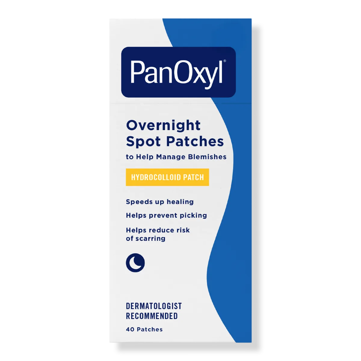 PanOxyl PM Overnight Spot Patches box with clear hydrocolloid pimple patches