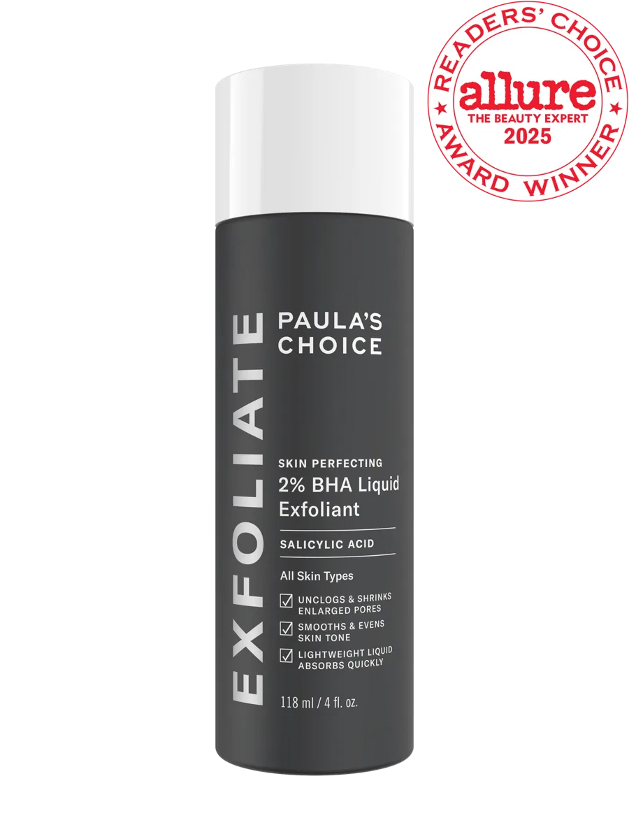 Paula's Choice Skin Perfecting 2% BHA Liquid Exfoliant clear bottle with blue and white label