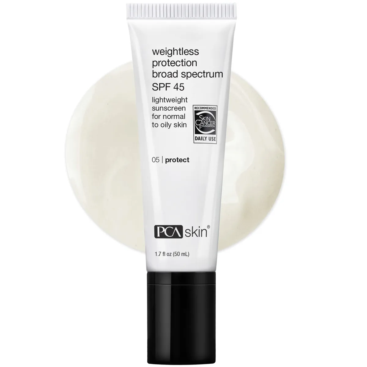 PCA Skin Weightless Protection Broad Spectrum SPF 45 sunscreen tube