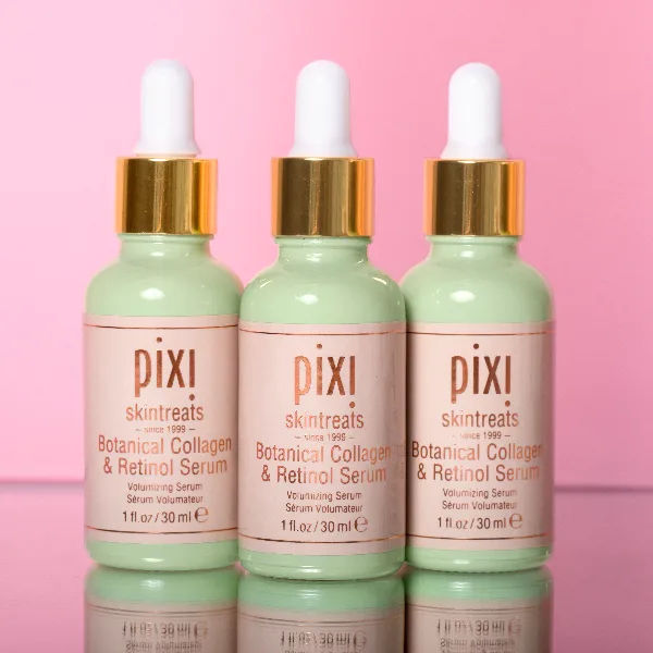 Pixi Collagen & Retinol Serum glass dropper bottle with pastel green branding