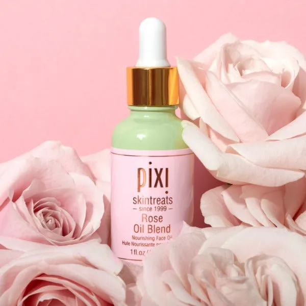 Pixi Rose Oil Blend glass bottle with dropper cap botanical facial oil