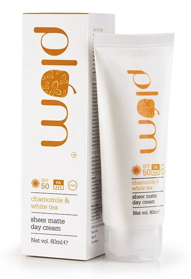Plum Chamomile & White Tea Sheer Matte Sunscreen SPF 50 50ml tube
