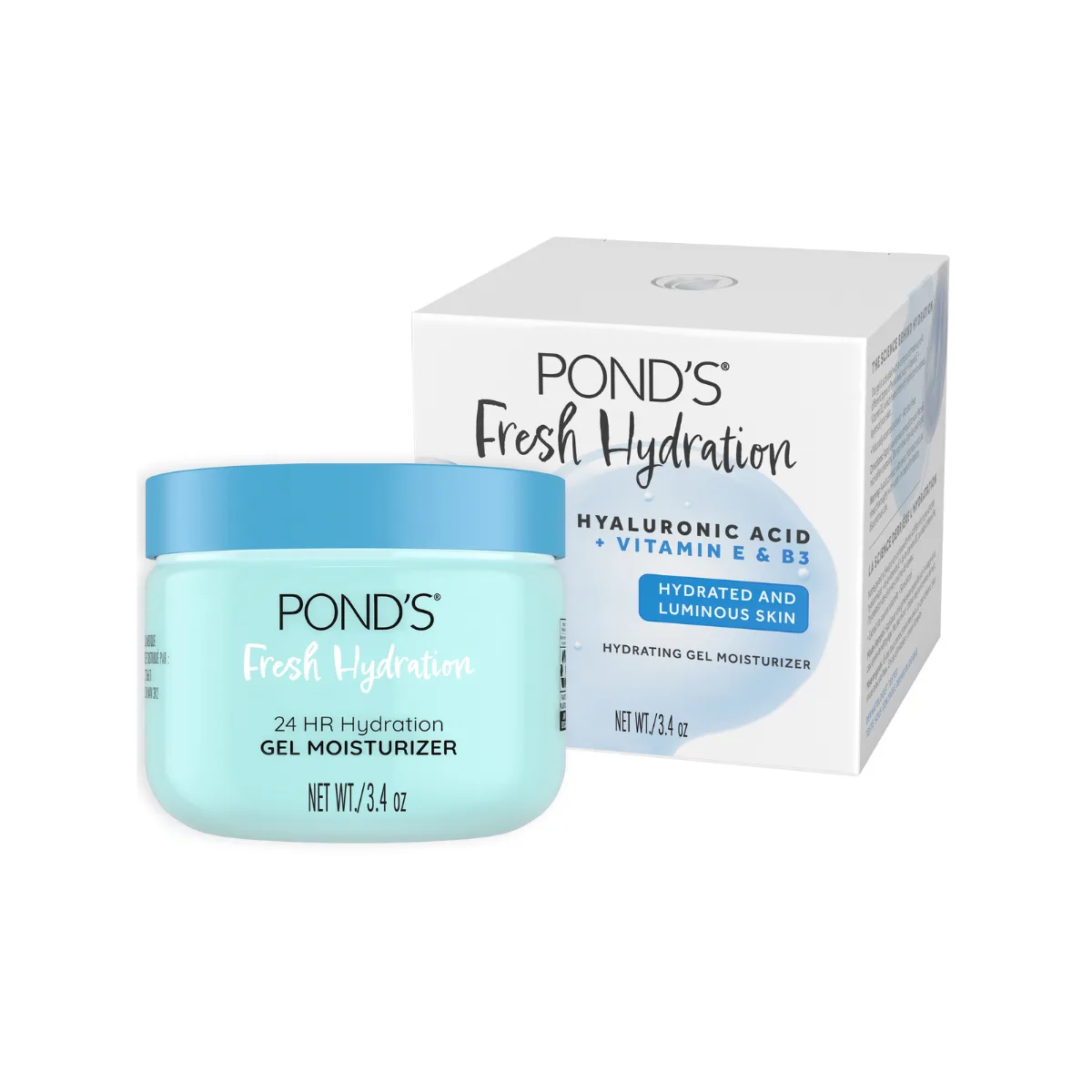 Pond's Super Light Gel Moisturiser with Hyaluronic Acid and Vitamin E blue gel jar
