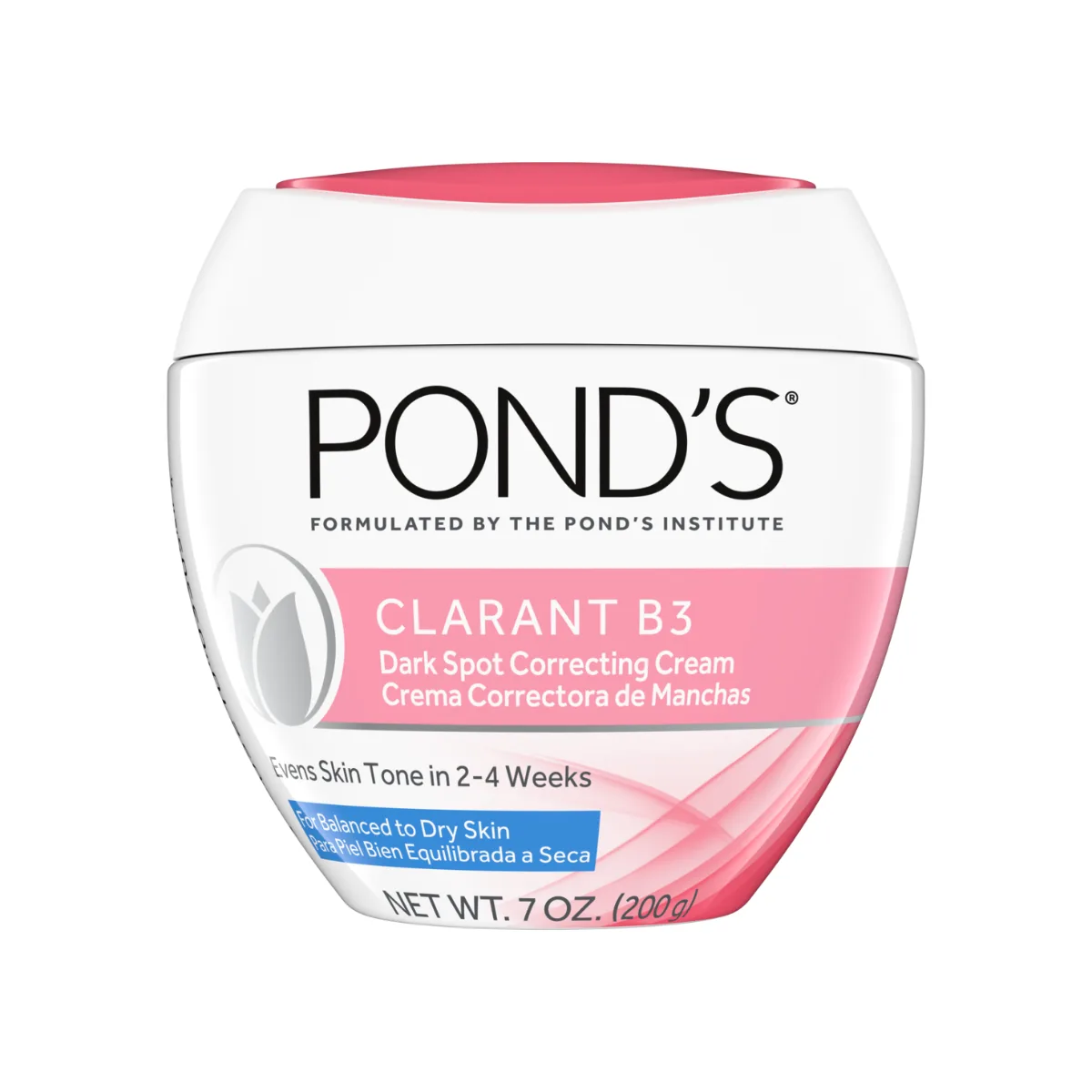 Pond's Clarant B3 Dark Spot Corrector cream in a white jar with blue and purple branding