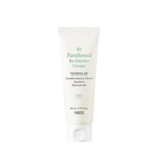 Purito B5 Panthenol Re-Barrier Cream white tube with minimalist Korean design