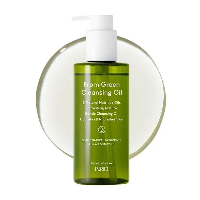 Purito From Green Cleansing Oil in a tall pump bottle with minimalist Purito Seoul branding