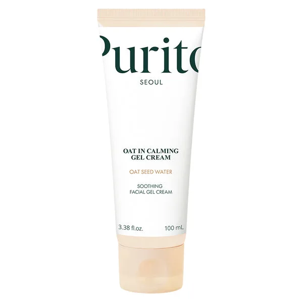 Purito Oat-In Calming Gel Cream in a paper-based squeeze tube with minimalist beige branding