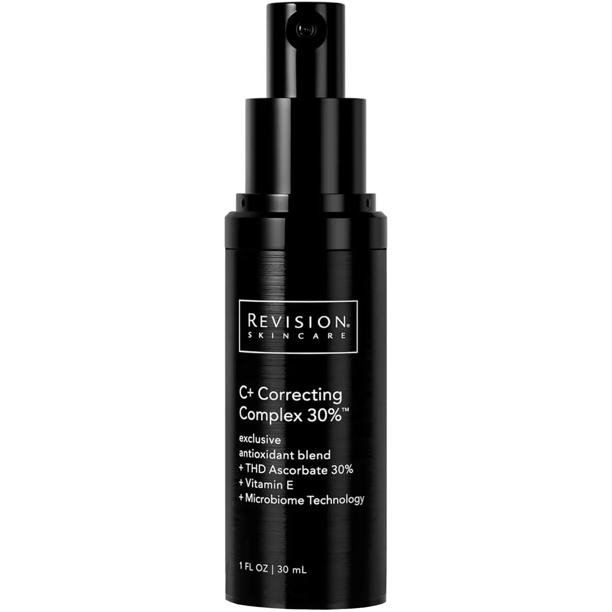 Revision Skincare C+ Correcting Complex 30% in a white airless pump bottle with clinical branding