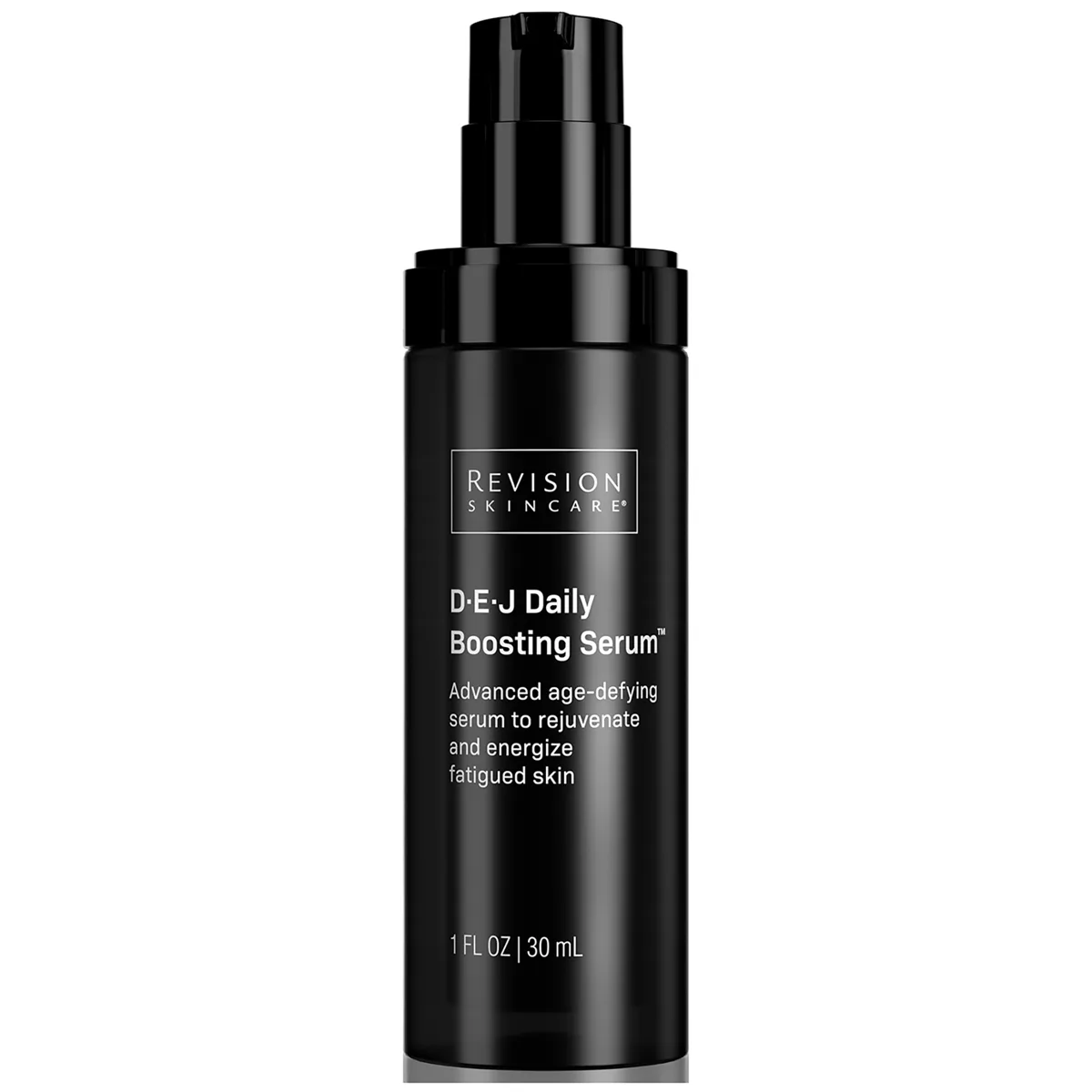 Revision Skincare DEJ Daily Boosting Serum in a white airless pump bottle with clinical branding