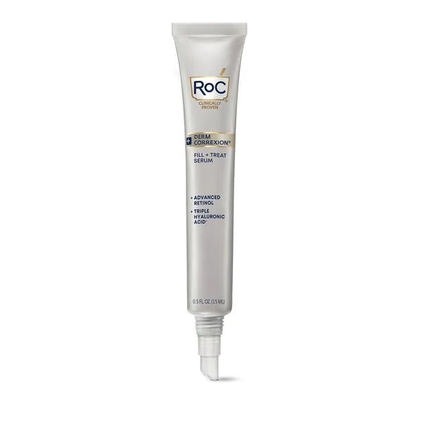 RoC Derm Correxion Fill + Treat Serum with retinol and hyaluronic acid in refillable pump bottle