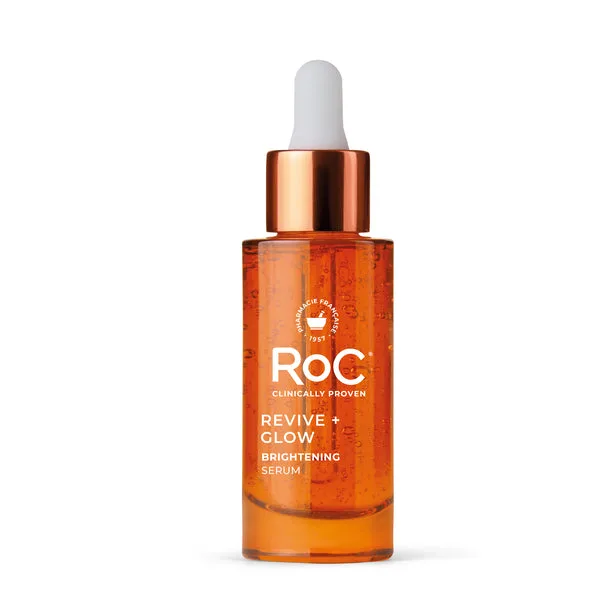 RoC Multi Correxion Revive + Glow Vitamin C Serum in a glass dropper bottle