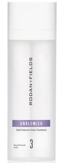 Rodan + Fields Unblemish Dual Intensive Acne Treatment benzoyl peroxide lotion bottle