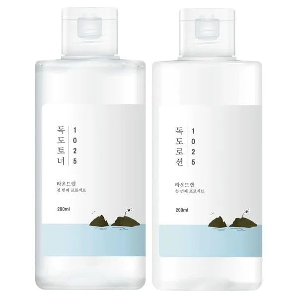 Round Lab Dokdo Toner in a tall white plastic bottle