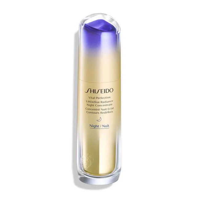 Shiseido Vital Perfection LiftDefine Radiance Night Concentrate 40 mL burgundy and gold pump bottle