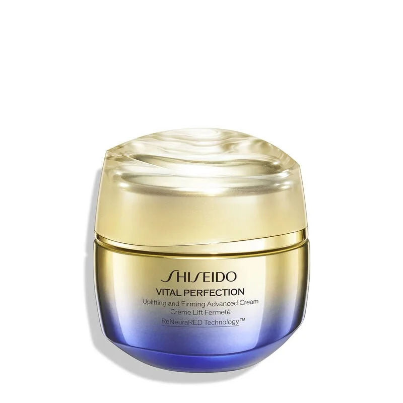 Shiseido Vital Perfection Uplifting and Firming Advanced Cream 50 mL jar with gold-to-purple gradient design