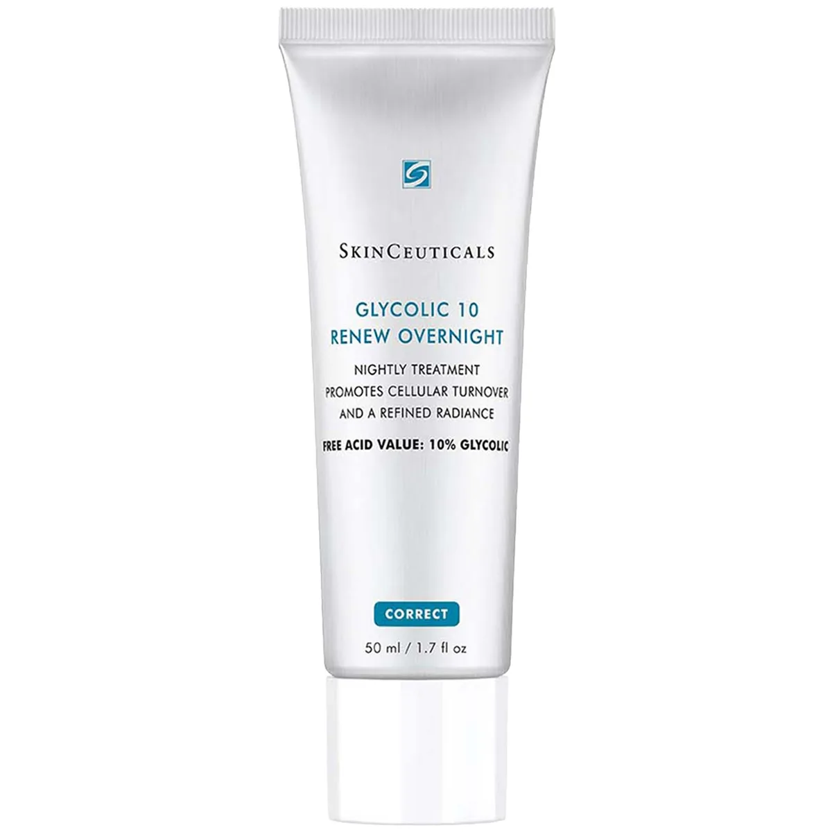 SkinCeuticals Glycolic 10 Renew Overnight 50ml white jar with clinical branding