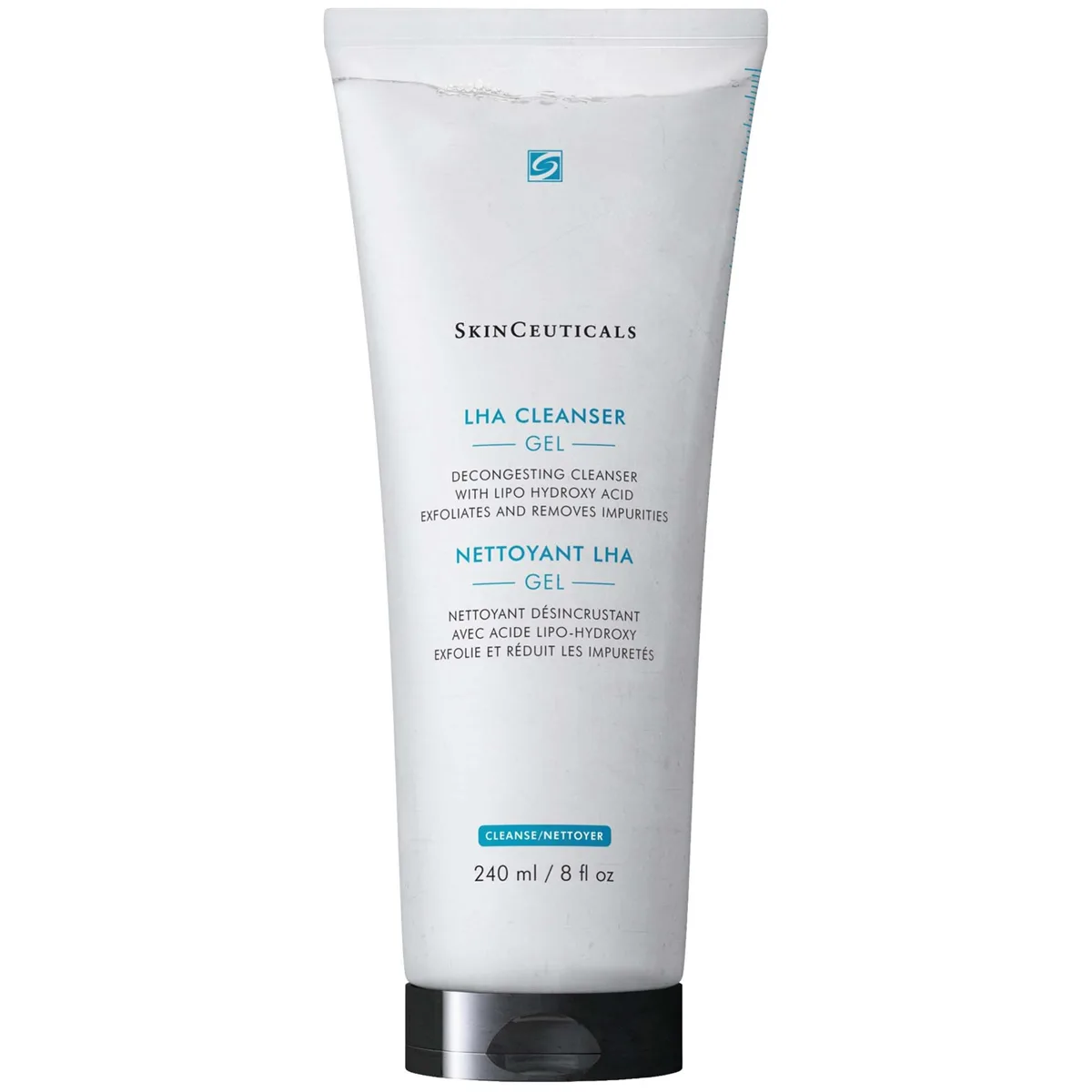 SkinCeuticals LHA Cleansing Gel bottle on neutral background