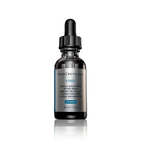 SkinCeuticals P-TIOX Anti-Wrinkle Peptide Serum in frosted glass bottle with pump dispenser
