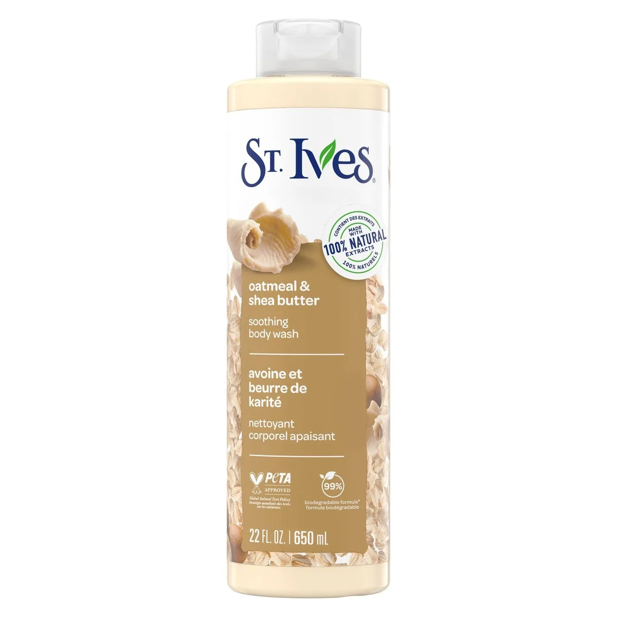 St. Ives Oat & Shea Butter Moisturizing Body Wash bottle, 22 fl oz