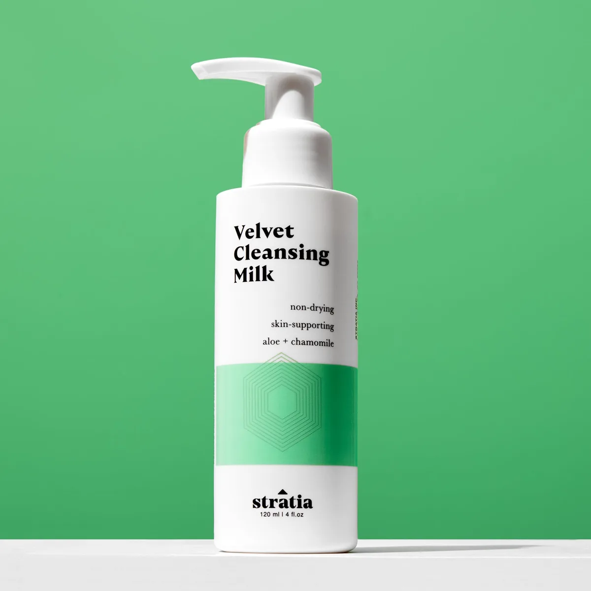 Stratia Velvet Cleansing Milk 120ml bottle — gentle non-foaming cleanser for sensitive skin