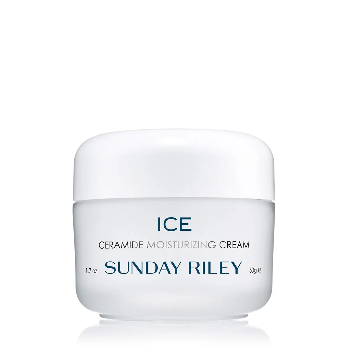 Sunday Riley Ice Ceramide Moisturizing Cream in signature ice-blue glass jar
