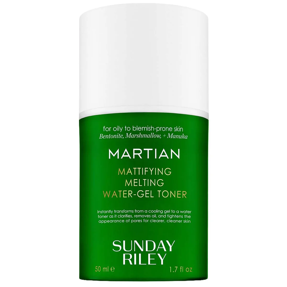 Sunday Riley Martian Mattifying Melting Water-Gel Toner green gel in glass jar