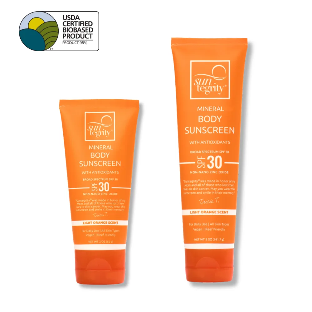 Suntegrity Natural Mineral Body Sunscreen SPF 30 5oz tube with teal clean beauty packaging