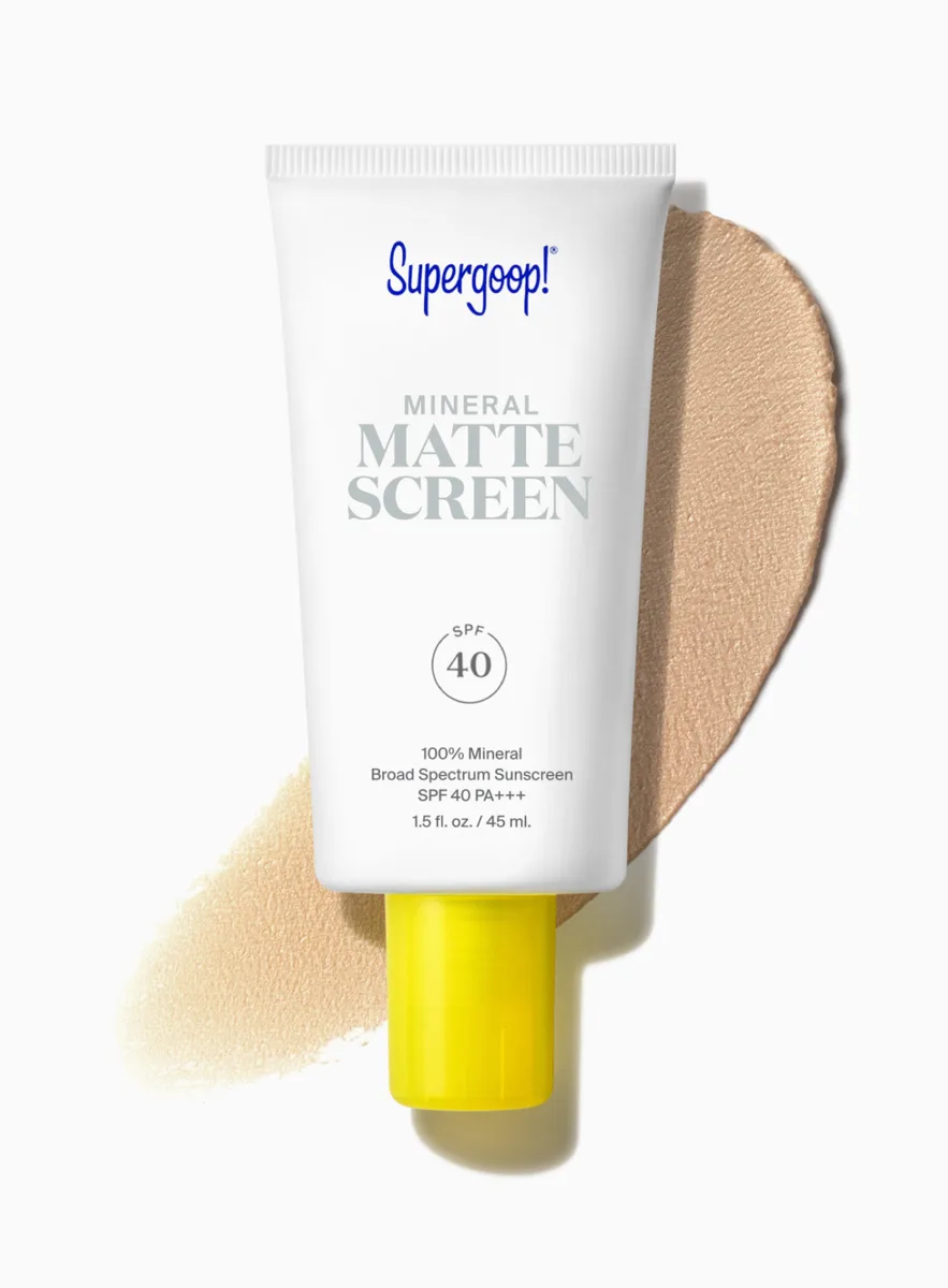 Supergoop! Mineral Mattescreen SPF 40 squeeze tube with matte cream sunscreen
