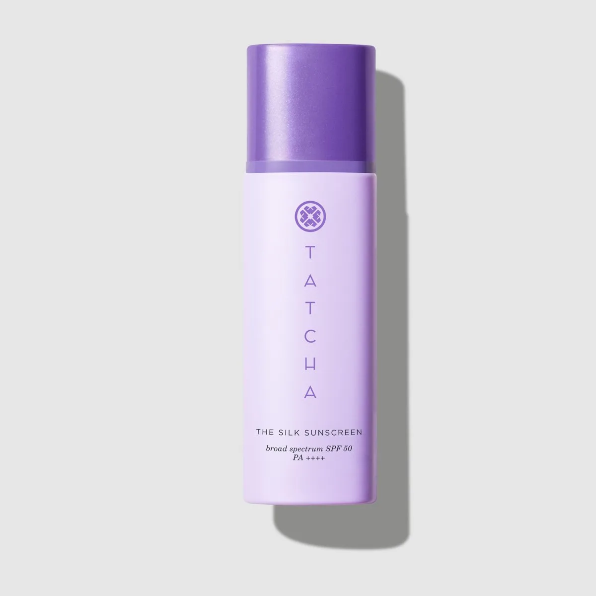 Tatcha The Silk Sunscreen SPF 50 in a sleek purple and gold squeeze tube